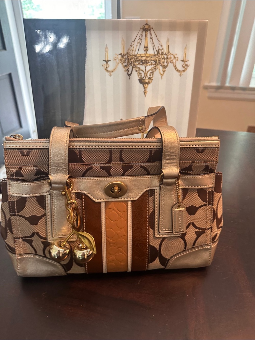 Coach Signature Satchel in Brown, Tan and Gold